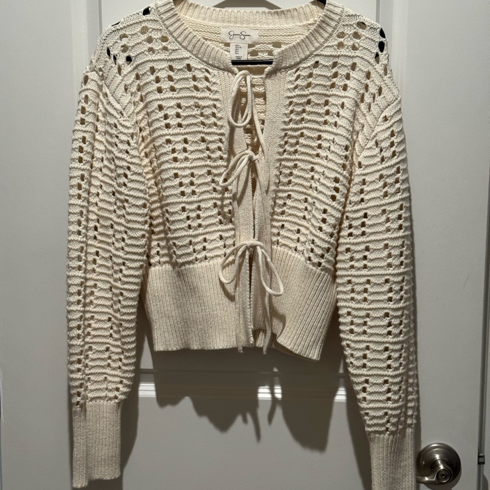 Jessica Simpson Cream Lace-Up Cardigan Sweater